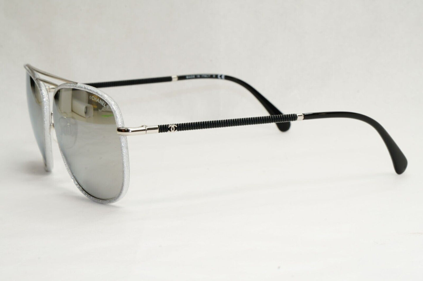 Chanel Sunglasses Silver Mirror Grey Black Pilot 4230-Q c.124/Z6 200324