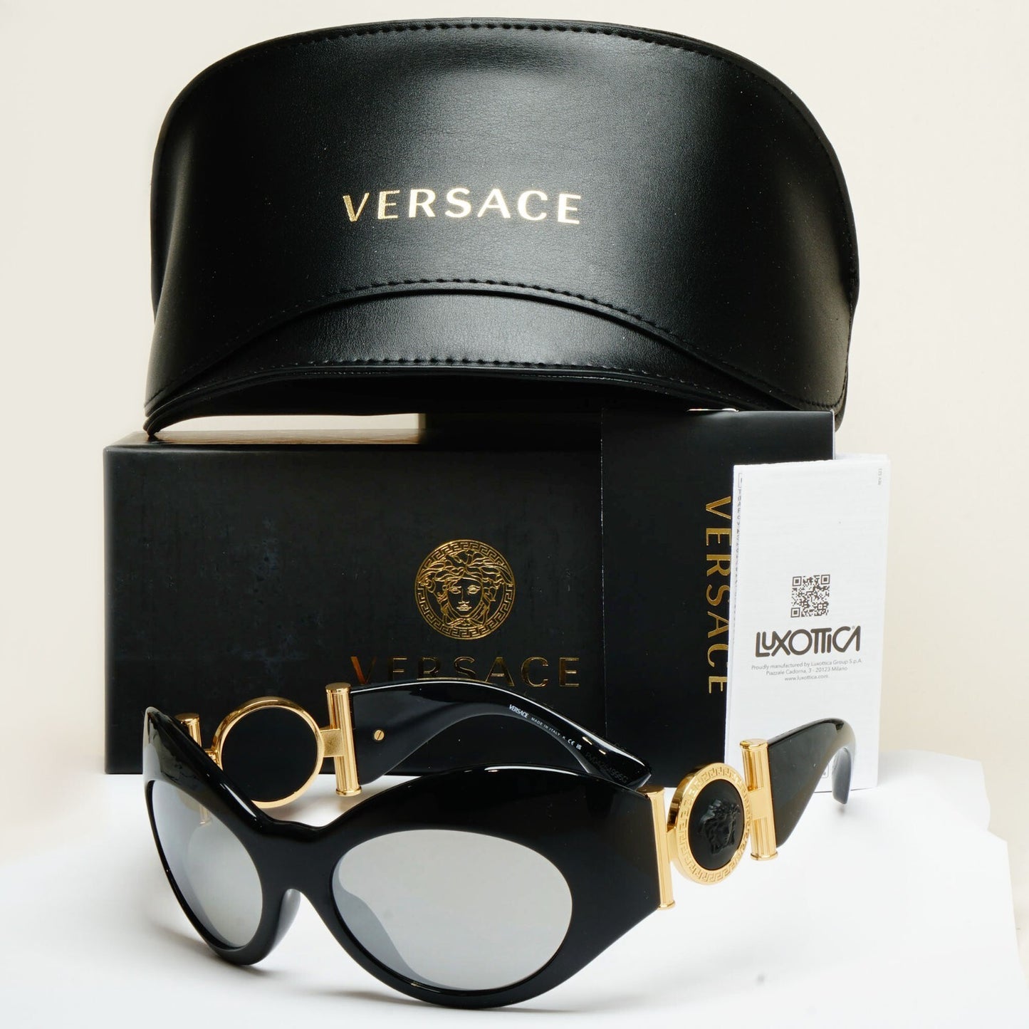 Versace Sunglasses Black Silver Gold Medusa Large Oversized MOD VE 4462 GB1/6G