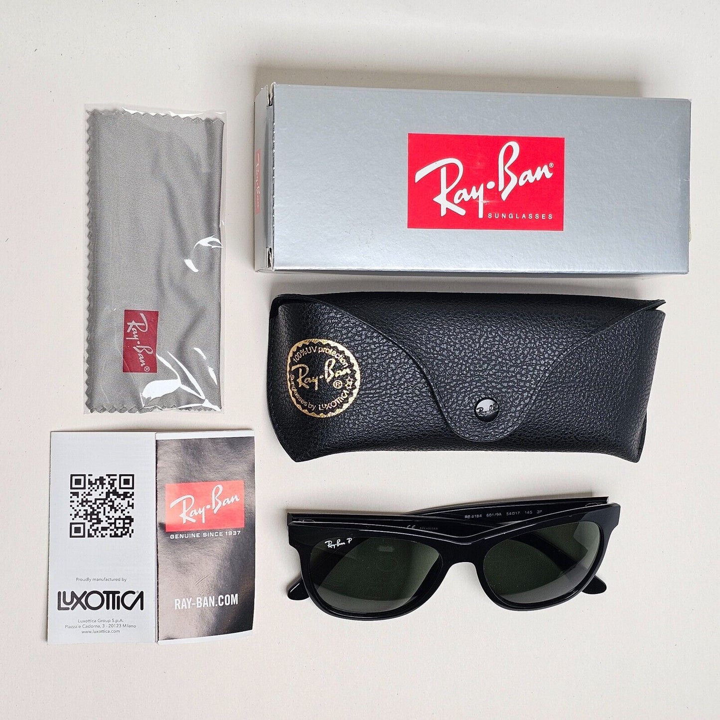 Ray-Ban Sunglasses Polarized Square Black Glossy Green G15 RB 4184 601/9A 54mm
