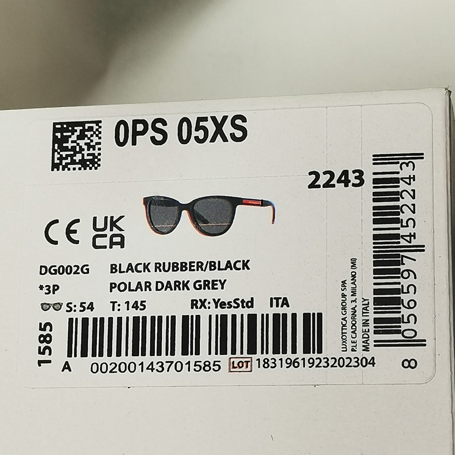 Prada Sunglasses Polarized Black Sunglasses Square PS05XS SPS 05X DG0-02G 54mm A