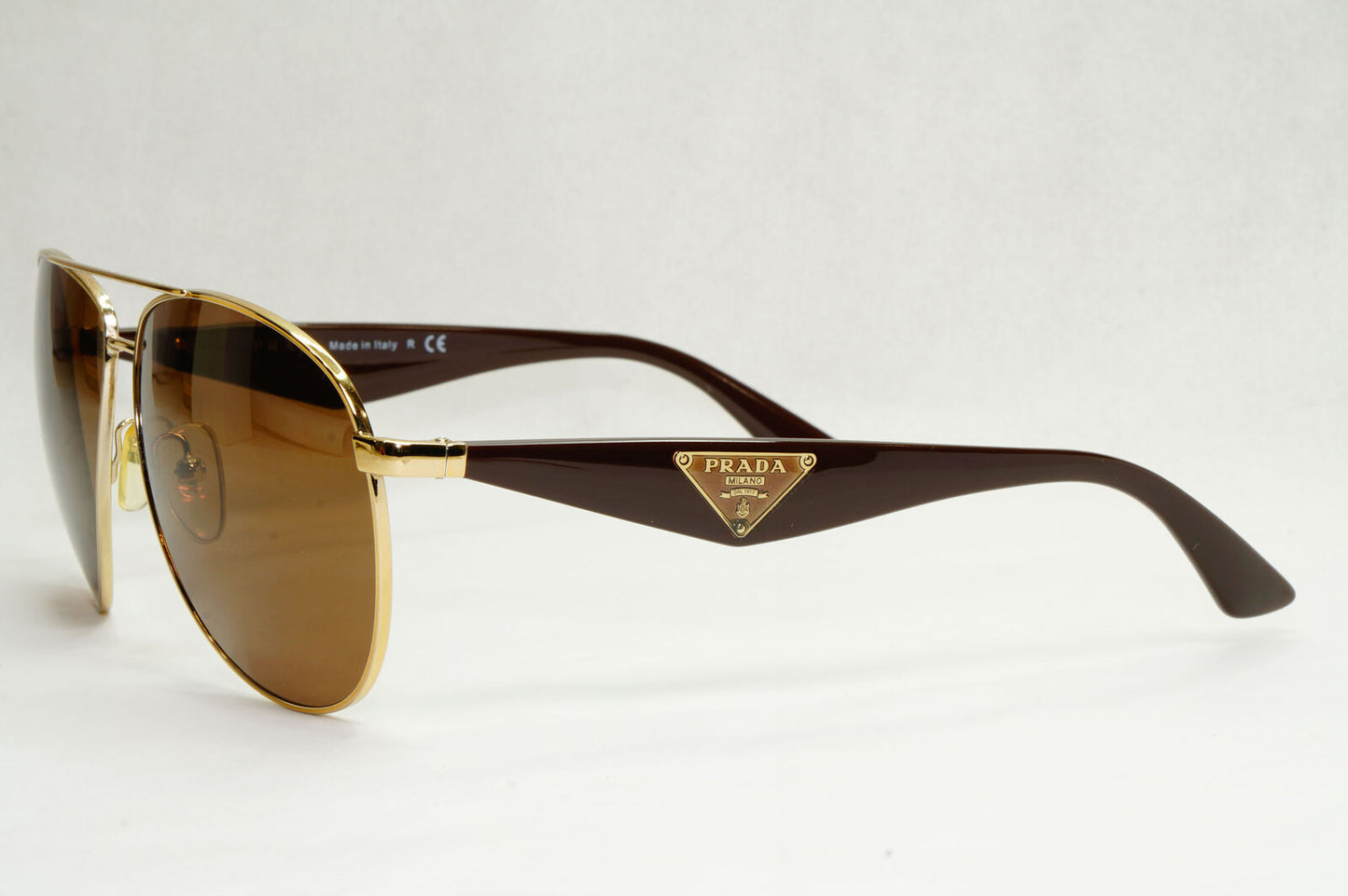 Prada Sunglasses Triangle Gold Brown Metal Pilot PR53QS SPR 53Q ZVN-1X1 130124