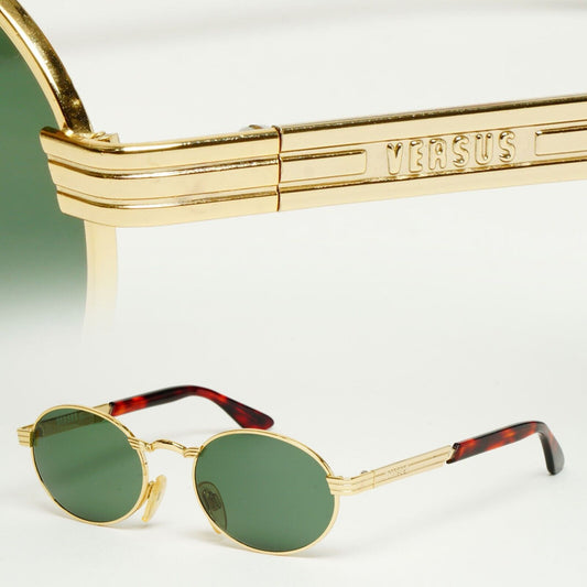Versus Sunglasses 1996 by Gianni Versace Vintage Gold Green Oval MOD F07 COL 030