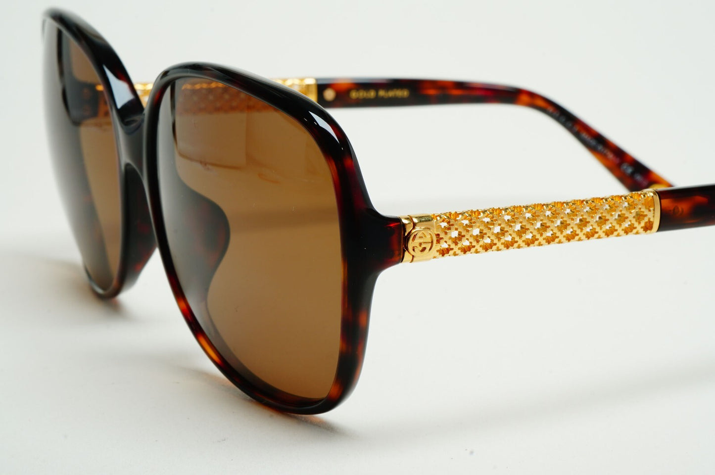 Gucci Sunglasses 2007 Vintage 24k Gold Plated Brown Square GG 3707/F/S 2ZXHA