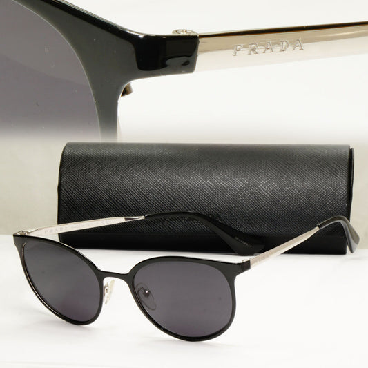 Prada Sunglasses Black Silver Metal Square Panto PR53TV VPR 53T 1AB-1O1 180323