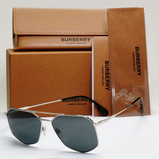 Burberry Sunglasses Silver Navigator Pilot Metal Ozwald BE 3139 1005/87 58mm