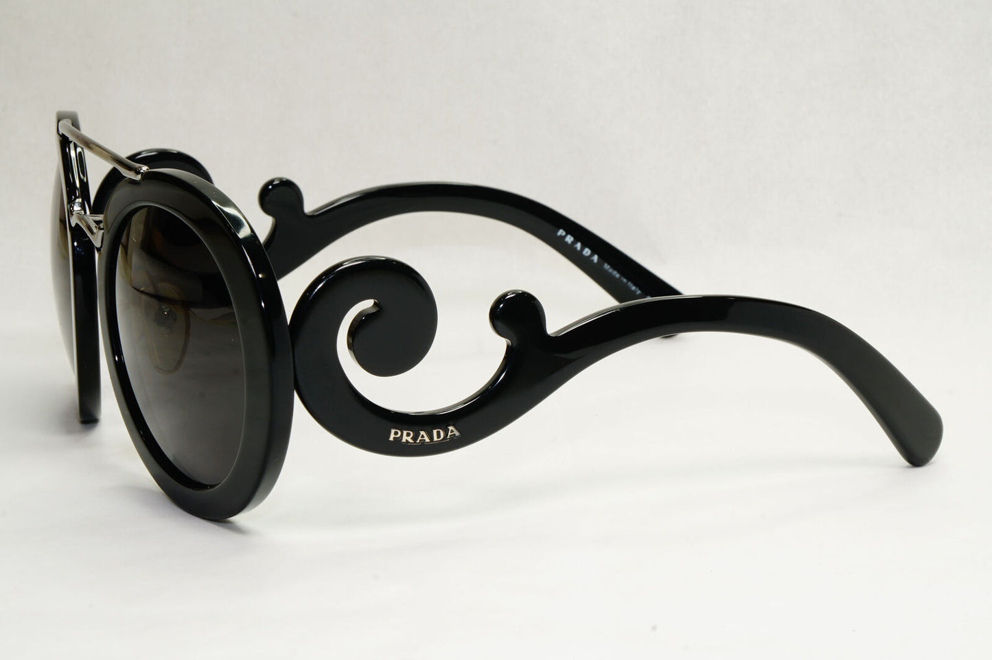 Prada Sunglasses Baroque Swirl Bridge Black Round PR13SS SPR 13S 1AB-0A7 120124