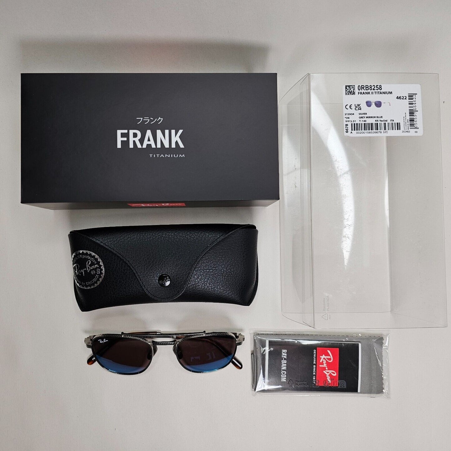 Ray-Ban Sunglasses Frank II Titanium Silver Blue Mirror RB 8258 3139/O4 51mm