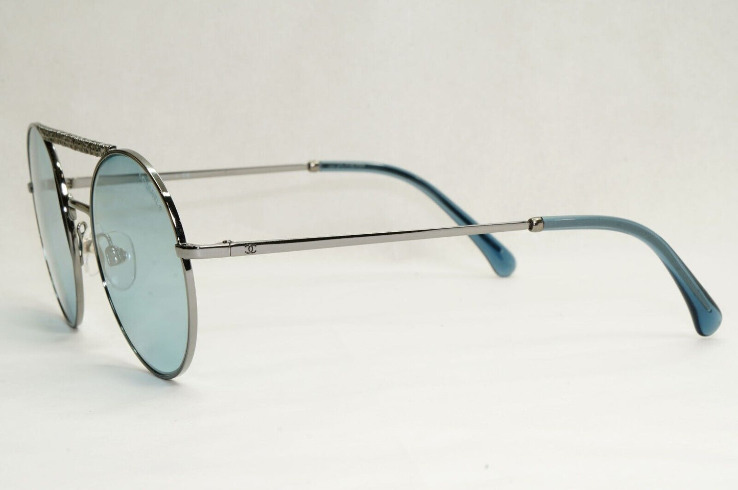 Chanel Sunglasses Blue Grey Gunmetal Round Pilot Metal 4232 c.108/65 200324