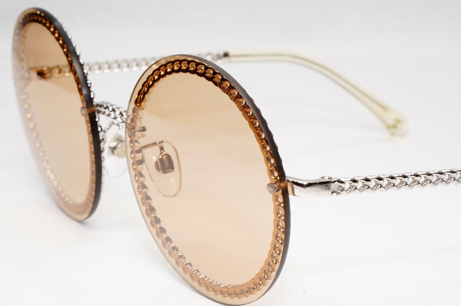 Chanel Sunglasses Chain Round Silver Brown Amber Pale Orange 4245 C124/73 041223