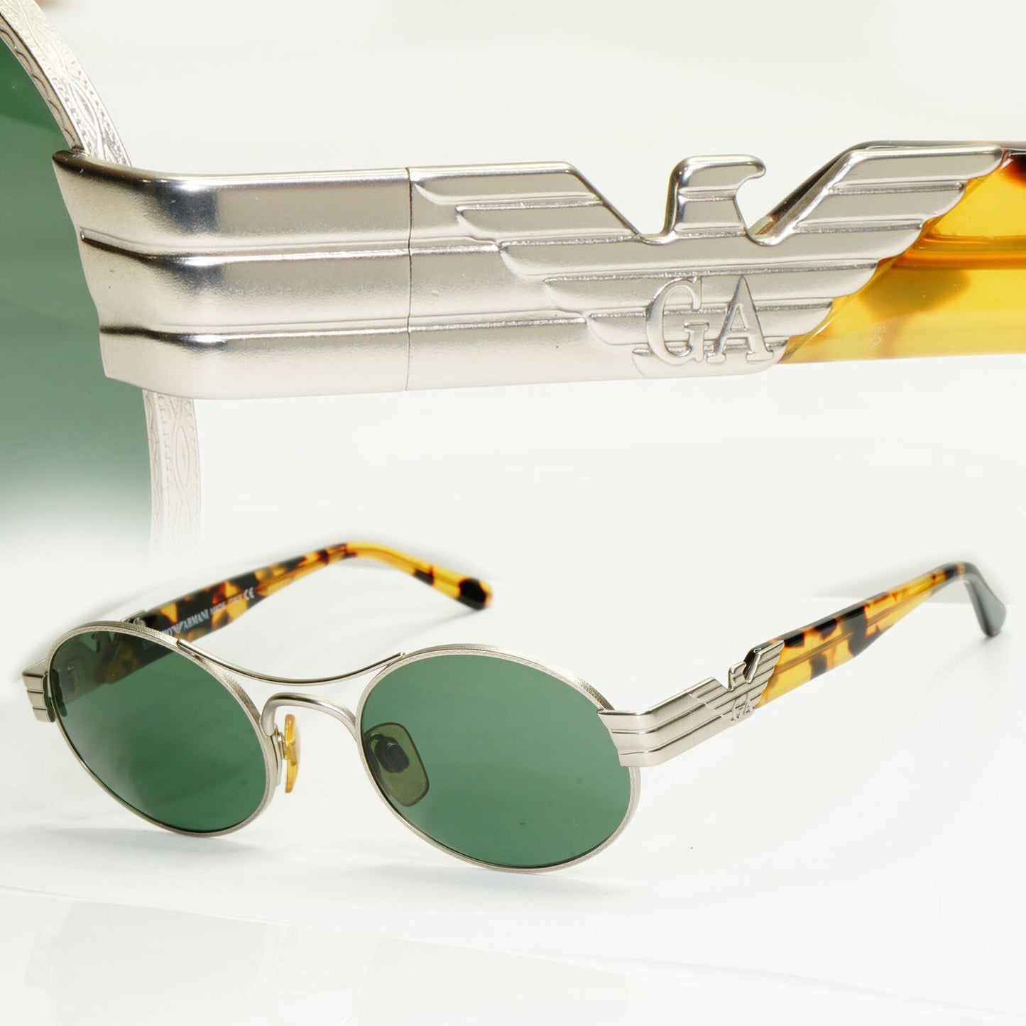 Emporio Armani Sunglasses 1997 Vintage Silver Brown Green Eagle 047-S 881