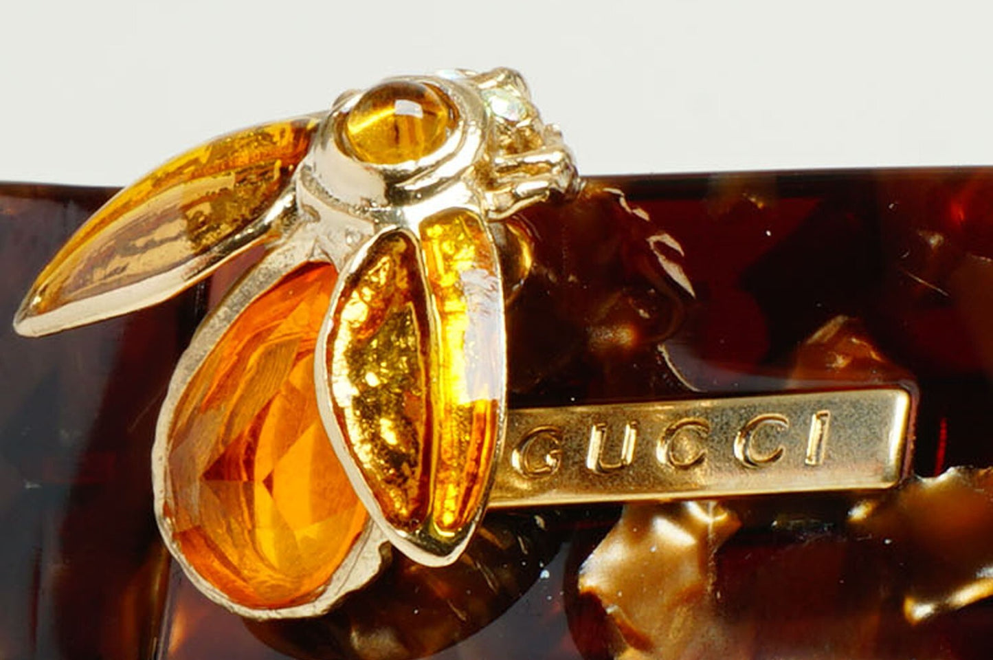 Gucci Sunglasses 2004 Vintage Gold Bee Brown Havana Rectangle GG 2904 EGQ 52mm A