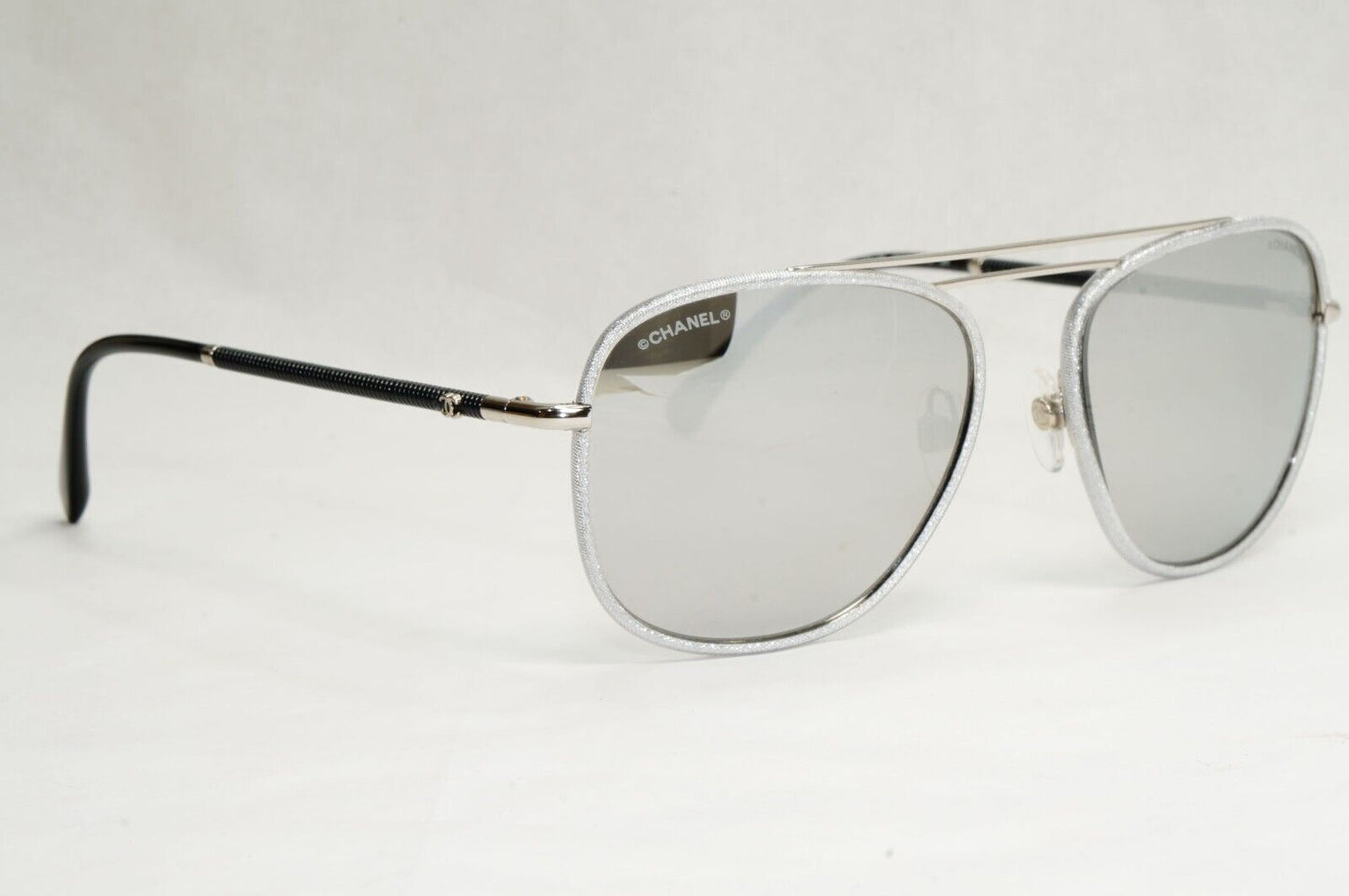 Chanel Sunglasses Silver Mirror Grey Black Pilot 4230-Q c.124/Z6 200324