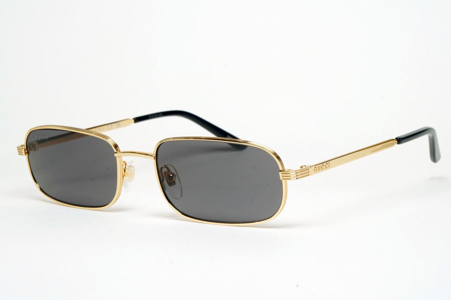 Gucci Sunglasses 2023 Gold Black Rectangle Metal Slim GG1457S 001 57mm 170125