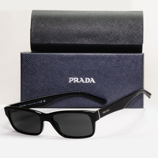 Prada Sunglasses Black Glossy Rectangle Square PR16MV VPR 16M 1AB-1O1 53mm