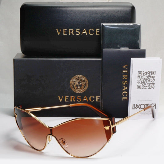 Versace Sunglasses Gold Brown Shield Gradient Metal MOD VE 2239 1002/13