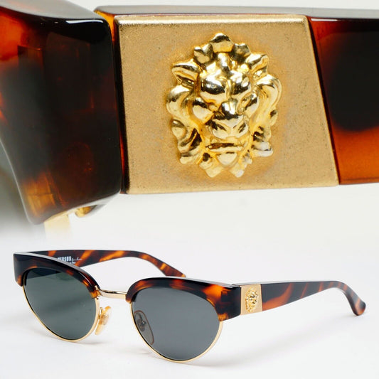 Versus Sunglasses 1996 by Gianni Versace Vintage Brown Gold Lion MOD E22 COL 649