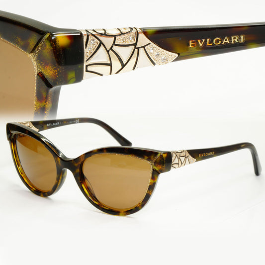 Bvlgari 2015 Sunglasses Brown Gold Diamante Cat Eye 8156-B 5353/13 030123