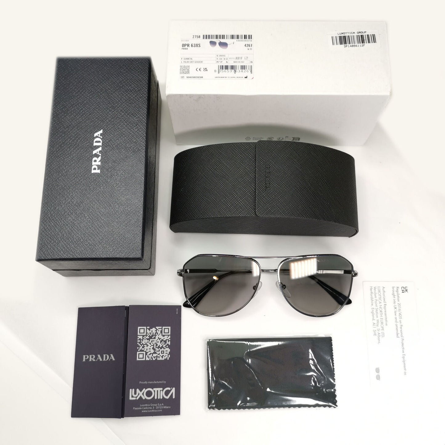 Prada Sunglasses Polarized Glass Lens Gunmetal Grey Smoke PR63XS SPR 63X 5AV-09G