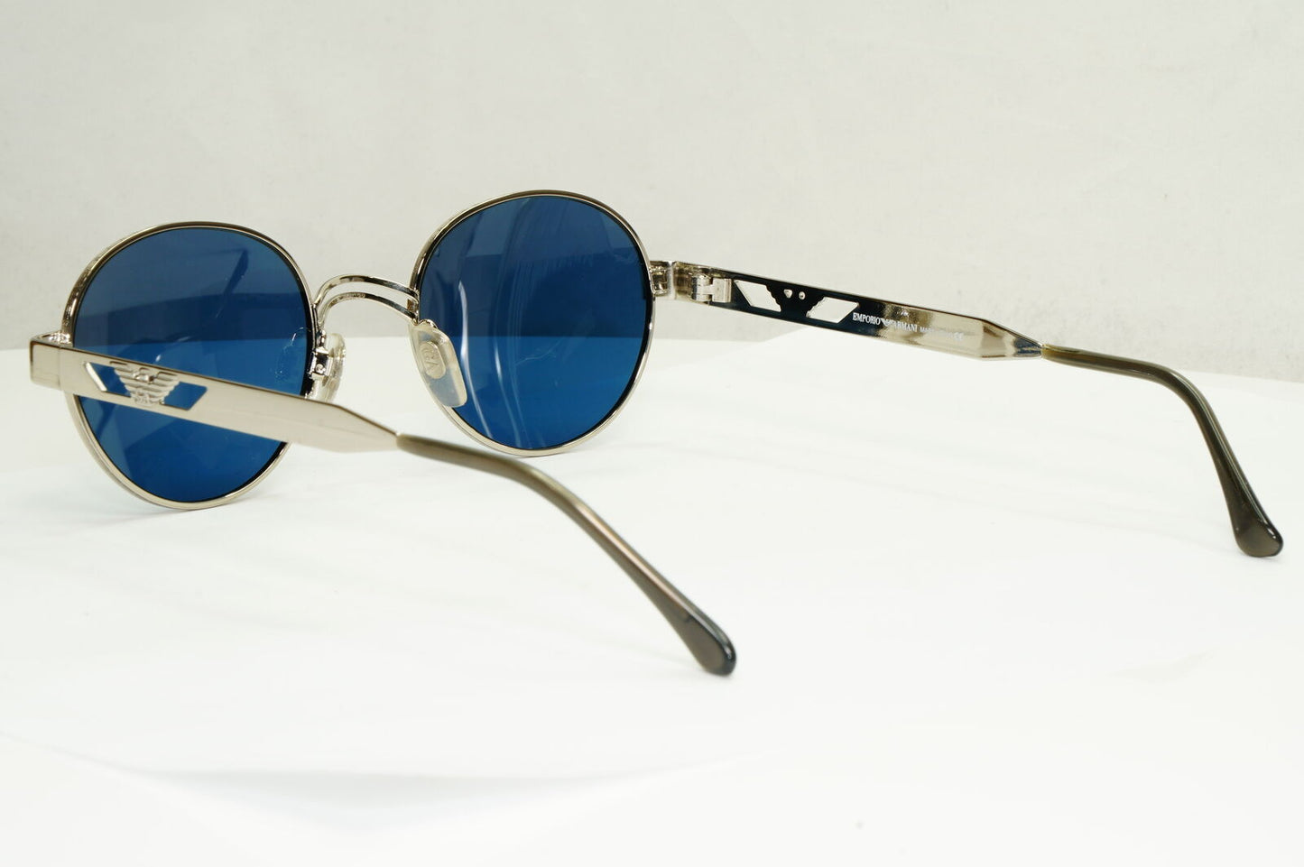 Emporio Armani Sunglasses 1997 Vintage Silver Round Blue Eagle 023-S 707/25 XL