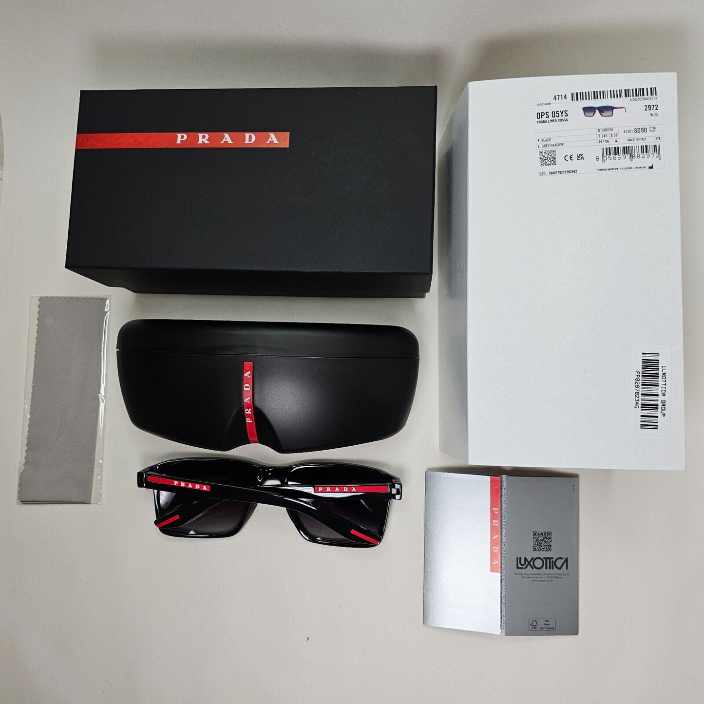 Prada Sunglasses Black Glossy Square Grey Gradient PS05YS SPS 05Y 1AB-09U 58mm