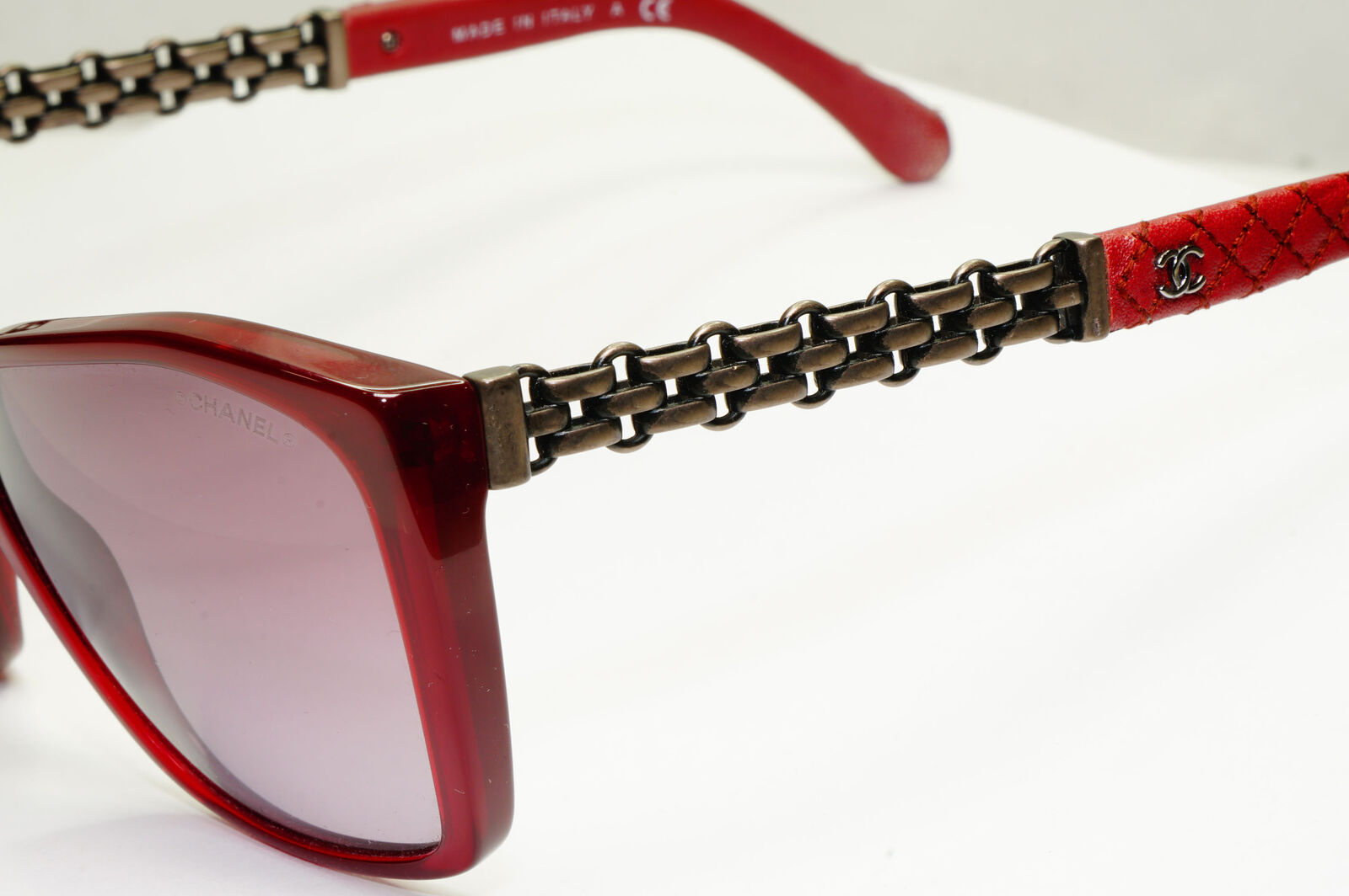 Chanel Leather Chain Sunglasses Red Burgundy Bordo 5327-Q c.1528/S1 110123