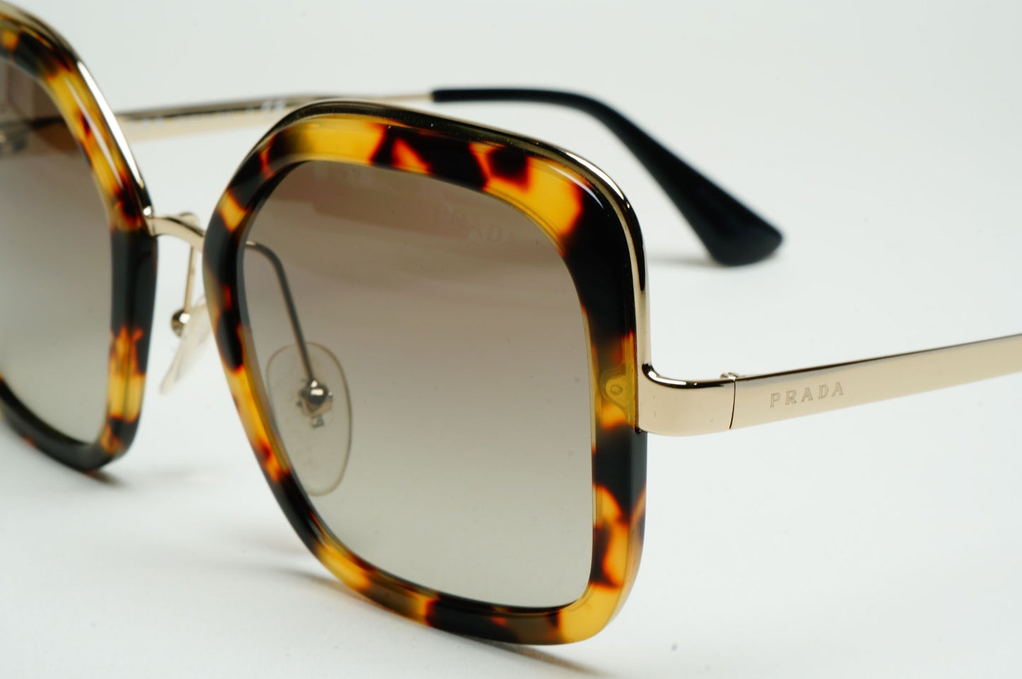 Prada Sunglasses Gold Brown Tortoise Grey Square PR57US SPR 57U 7S0-5O2