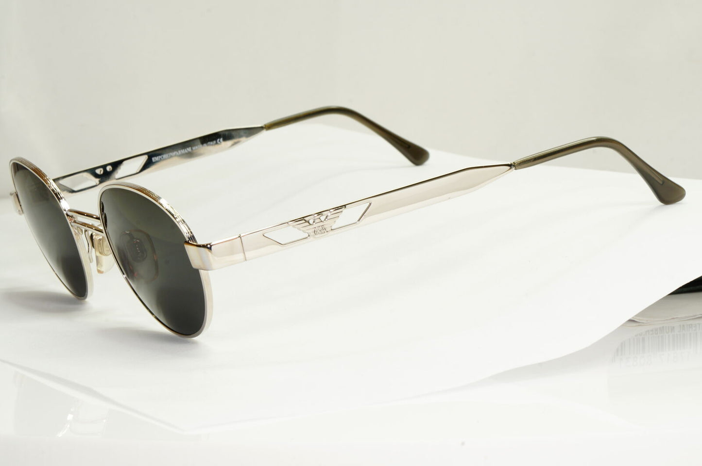 Emporio Armani Sunglasses 1997 Vintage Silver Round Black Eagle Metal 023-S 707