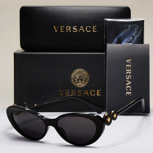 Versace Sunglasses Black Gold Medusa Cat Eye MOD VE 3331-U GB1 55mm