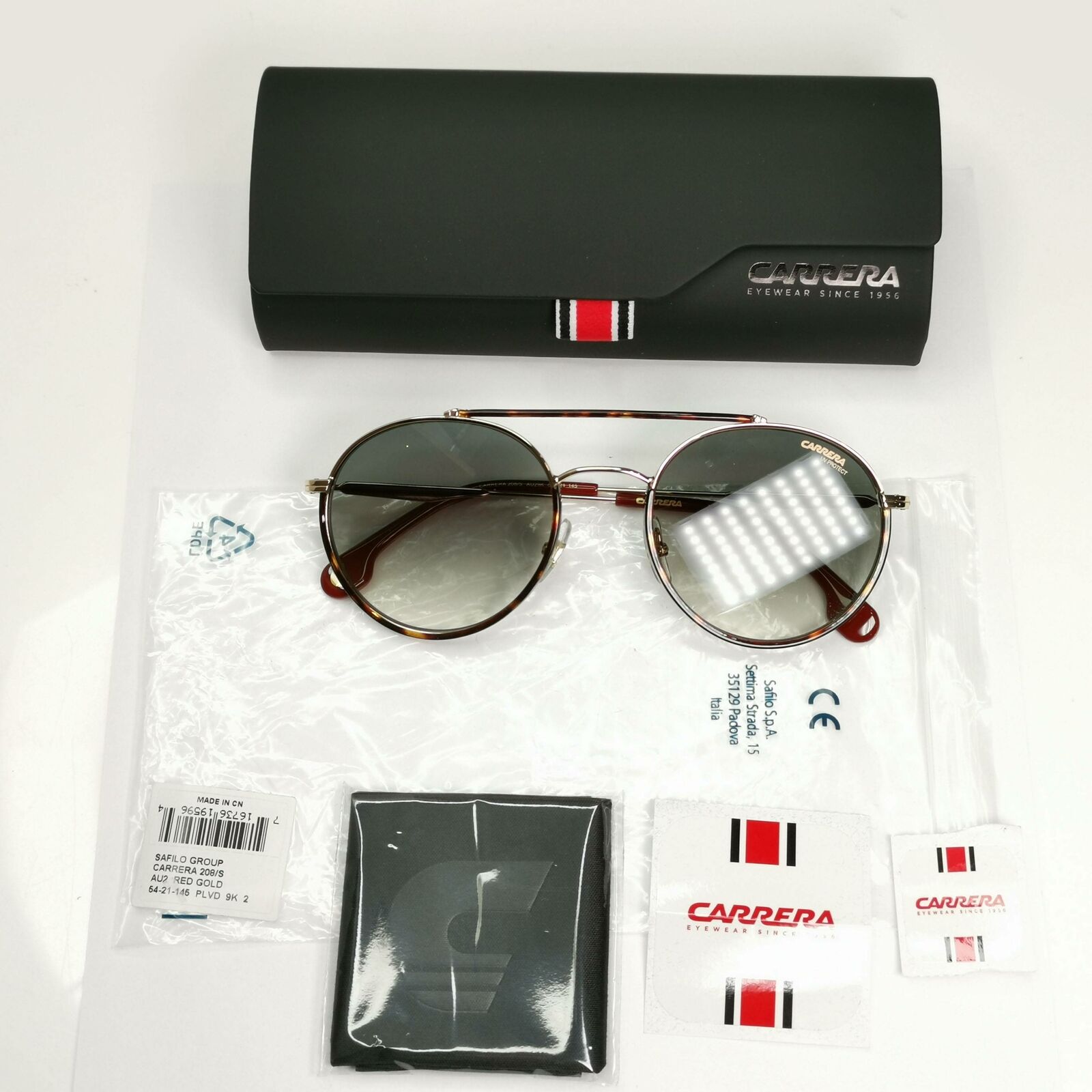 Authentic Carrera Mens Gold Brown Grey Metal Round Sunglasses 208/S AU29K