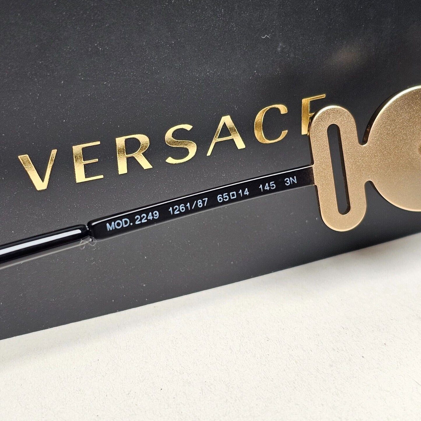 Versace Sunglasses Black Matte Gold Medusa Pilot MOD VE 2249 1261/87 65mm