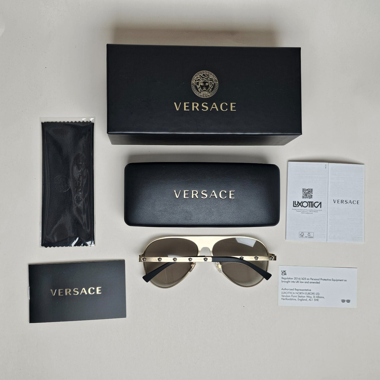 Versace Sunglasses Gold Medusa Pilot Silver Mirror Metal MOD VE 2189 1339/6G
