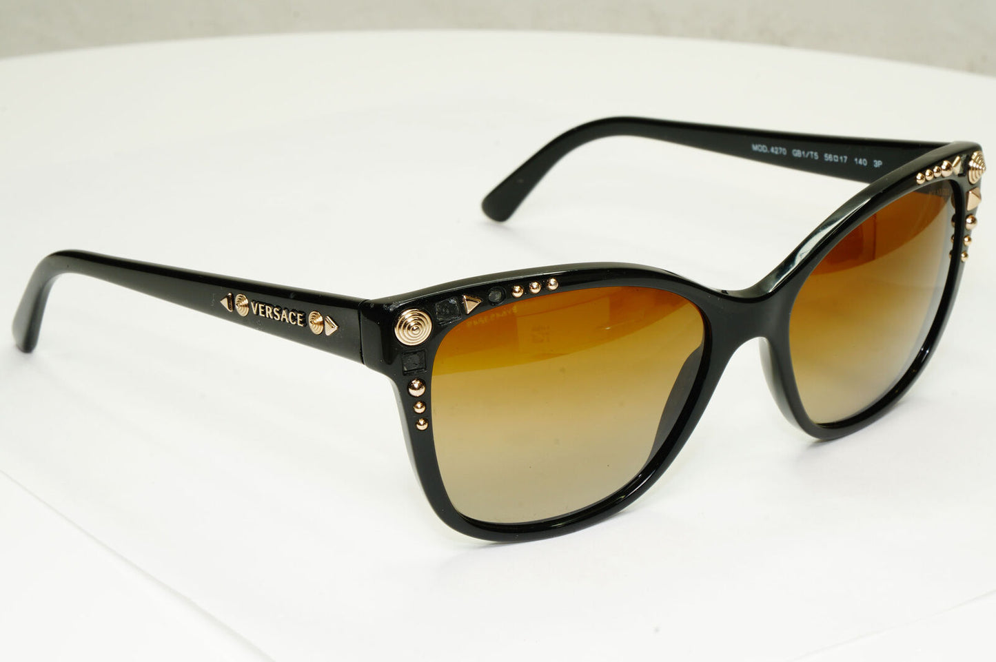 Versace 2013 Sunglasses Polarized Black Brown Gold Studs MOD 4270 GB1/T5 180323