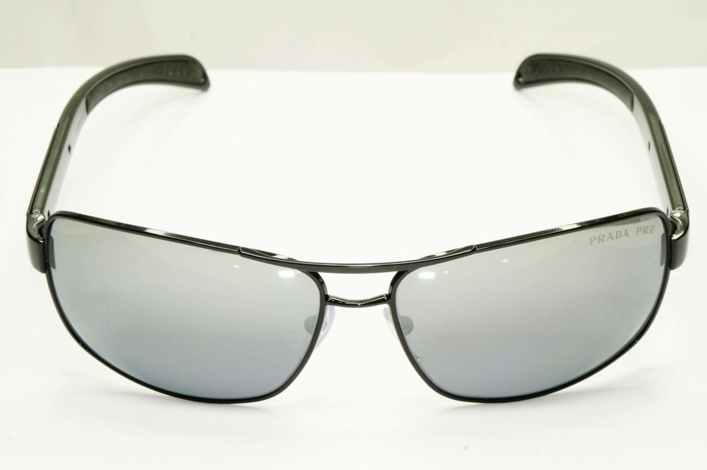 Prada Sunglasses Polarized Black Silver Mirror Navigator PS54IS SPS 54I 1AB-2F2