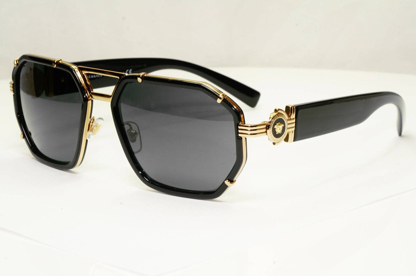 Versace Sunglasses Black Gold Medusa Angular Navigator MOD VE 2228 1002/87 58mm