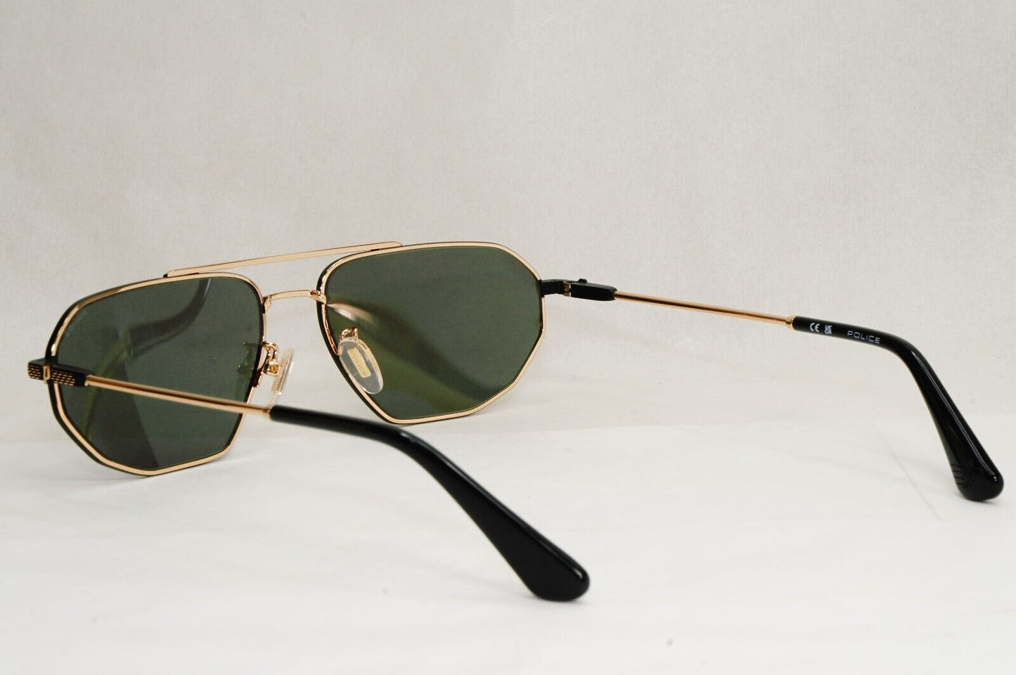 Police Sunglasses Gold Black Metal Angular Pilot Green SPL F66 Octane 2 COL 0302