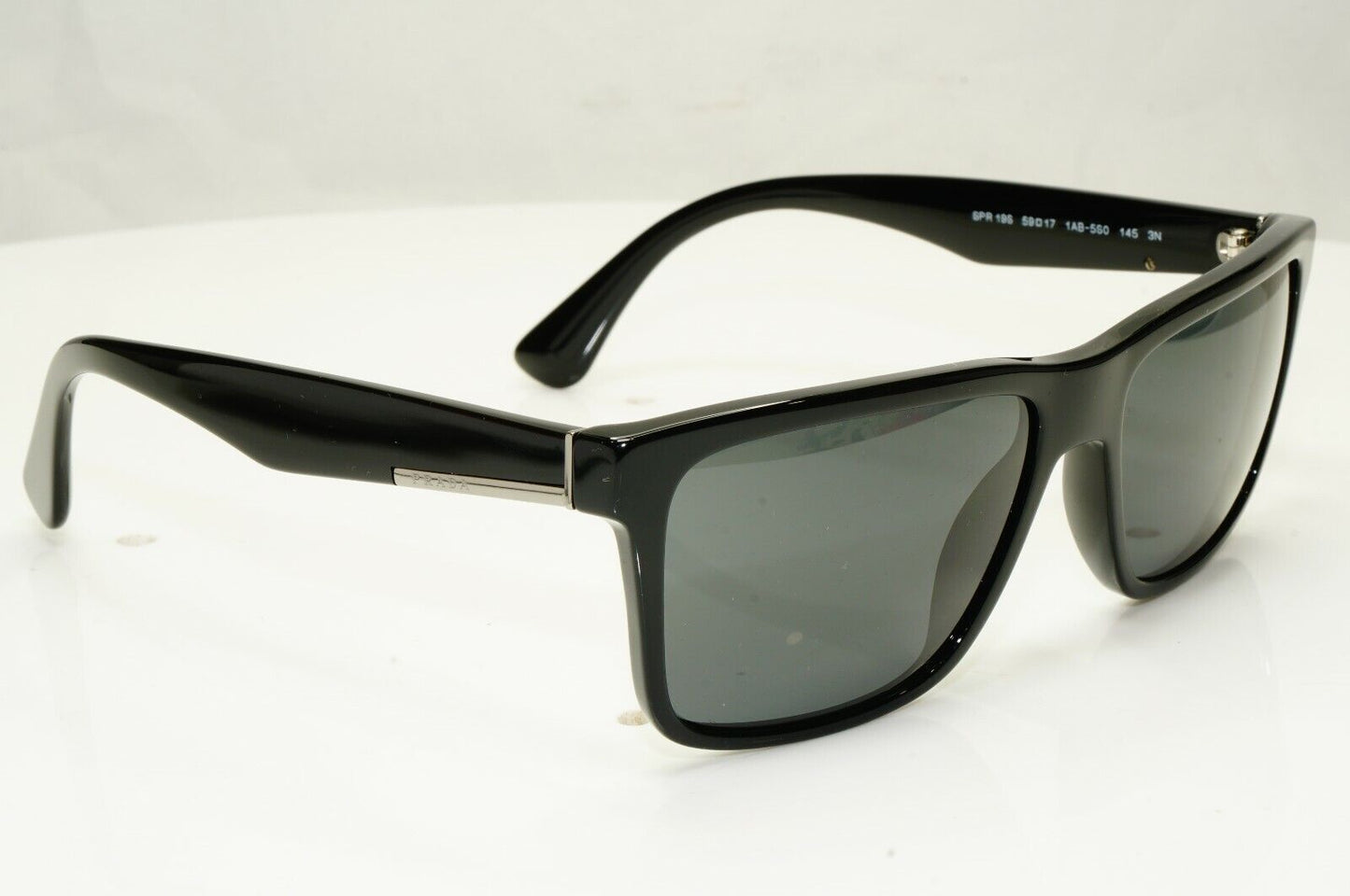 Authentic Prada Mens Glossy Black Square Designer Sunglasses SPR 19S 1AB-5S0