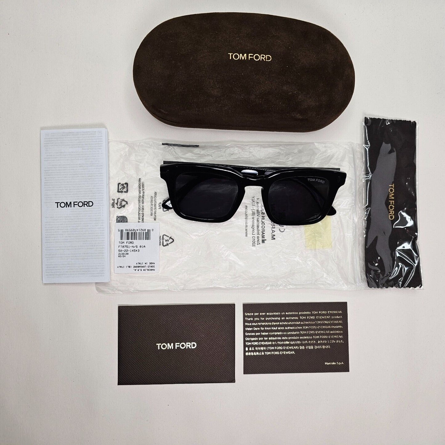 Tom Ford Sunglasses Dax Black Glossy Square Smoke FT0751-N TF 751-N 01A 50mm
