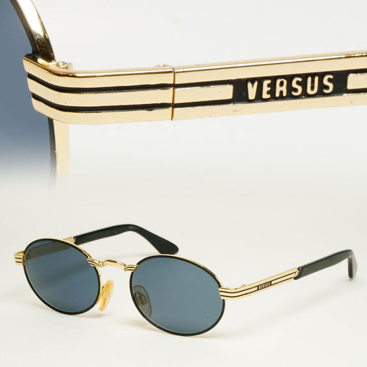 Versus Sunglasses 1996 by Gianni Versace Vintage Gold Oval Black MOD F07 COL 39M