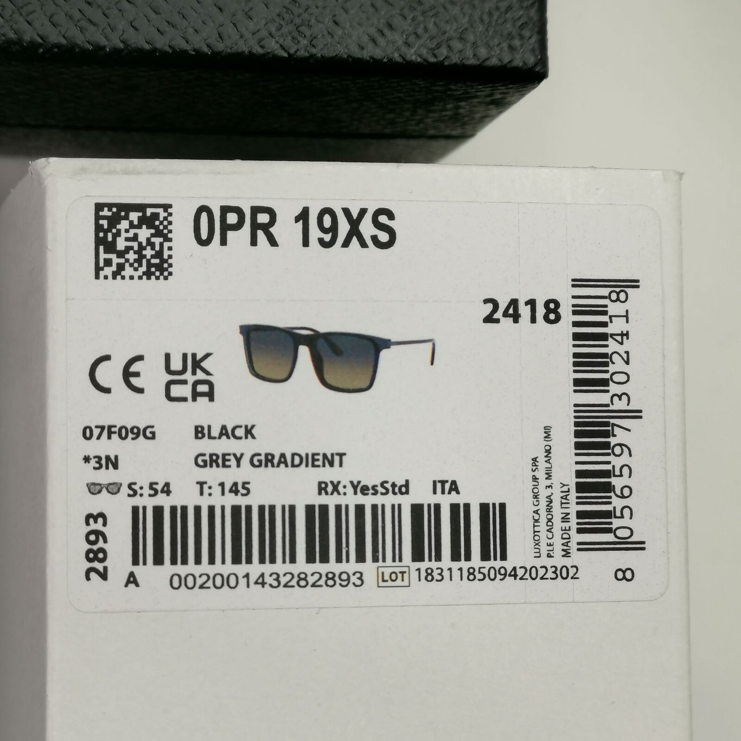 Prada Sunglasses Glass Lens Black Grey Gradient Square PR19XS SPR 19X 07F-09G