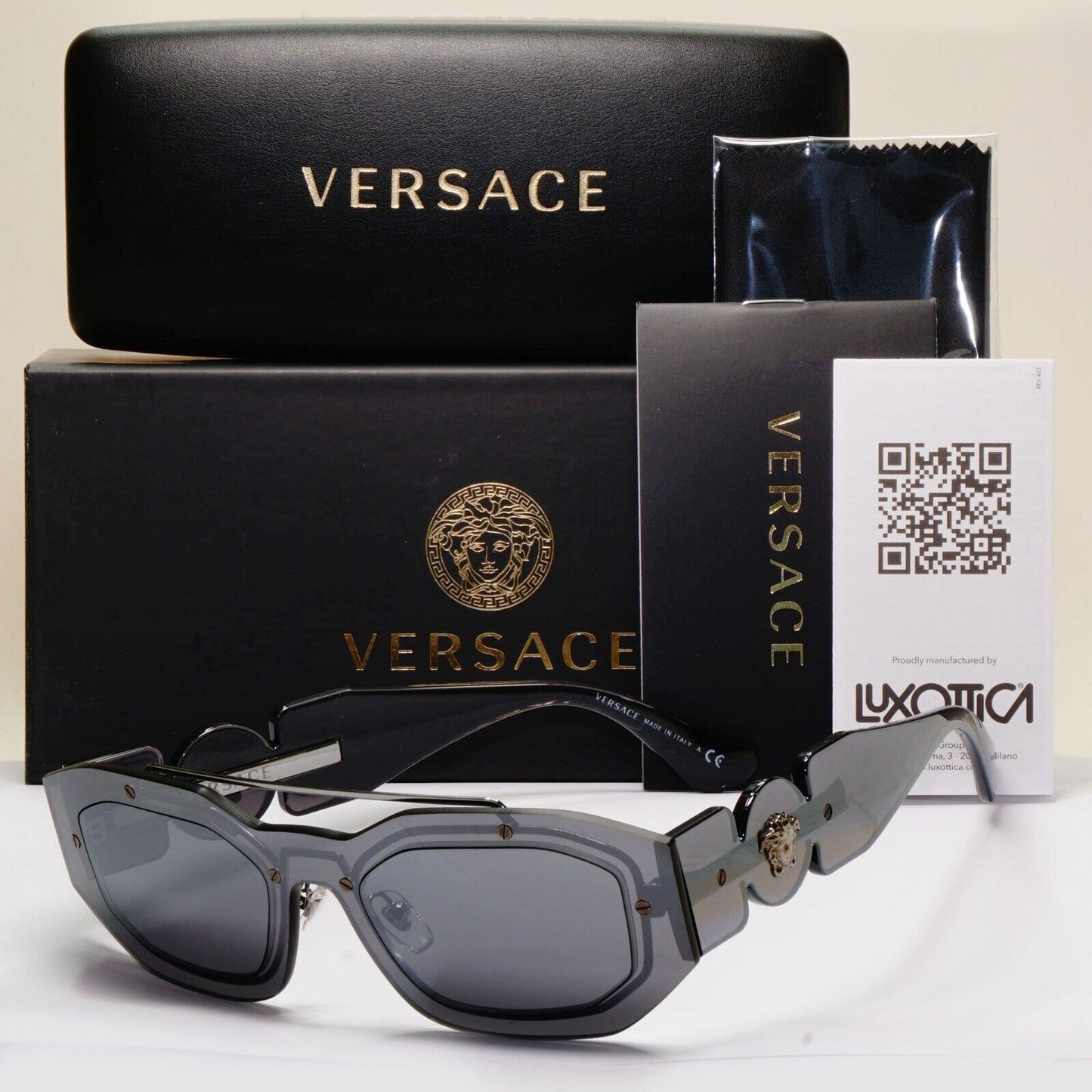 Versace Sunglasses Grey Transparent Mirror Gunmetal Medusa MOD VE 2235 1001/6G
