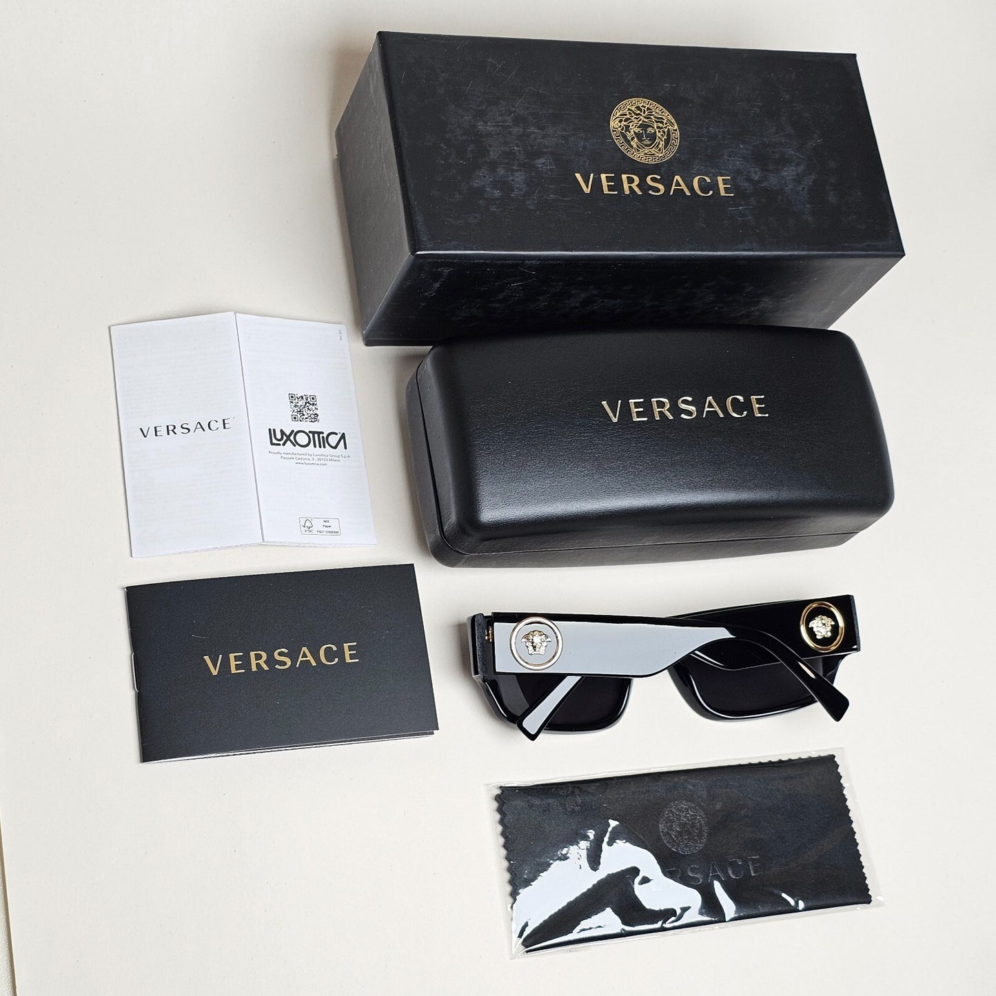 Versace Sunglasses Black Gold Medusa Rectangle RB 4385 GB1/87 56mm