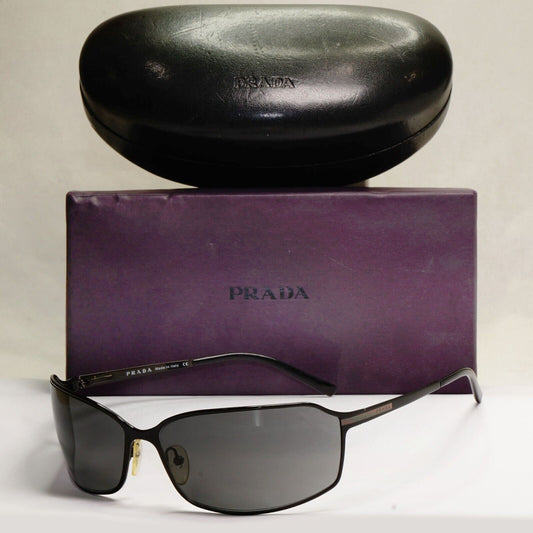 Prada Sunglasses 2006 Vintage Black Grey Wrap Metal PR58GS SPR 58G 1BO1A1 270324