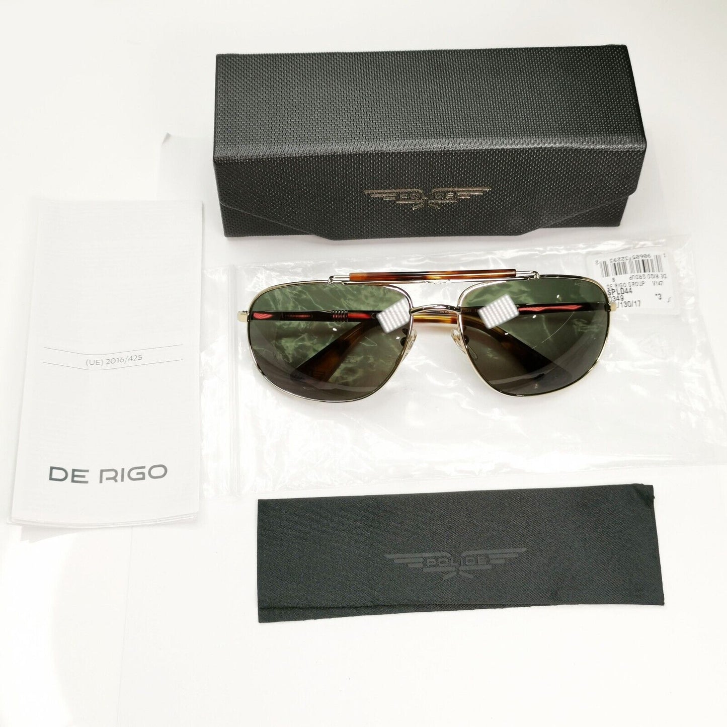 Police Sunglasses Gold Pilot Brown Green Metal SPL D44 Origins 45 COL 0349 62mm