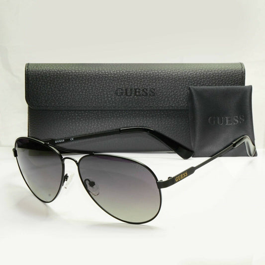 Guess Sunglasses Black Polarized Pilot Metal Gradient Smoke GU 7664 02D 60mm