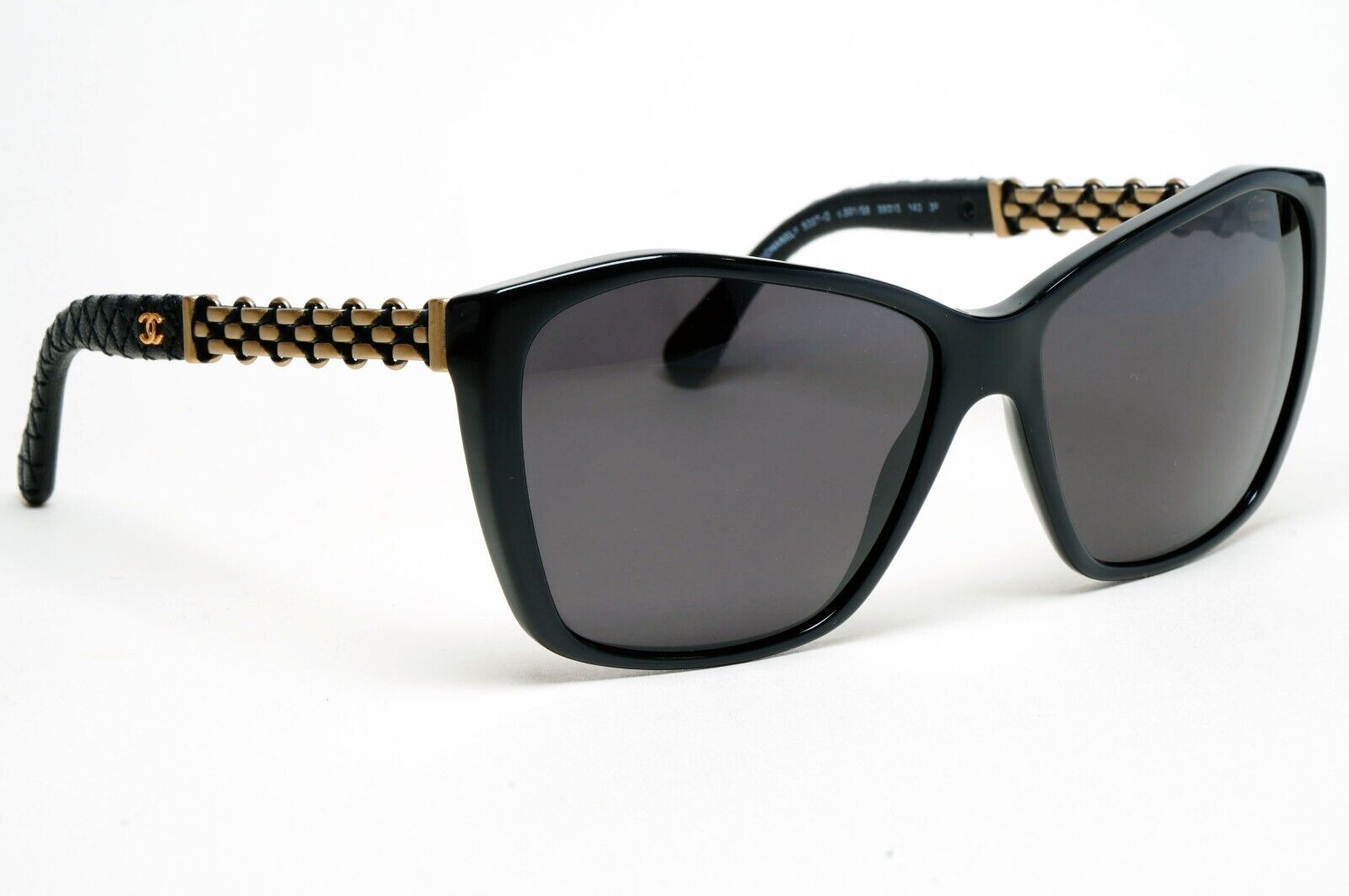 Chanel Sunglasses Grey Black Leather Square 5327-Q c.501/S8 59mm 241124