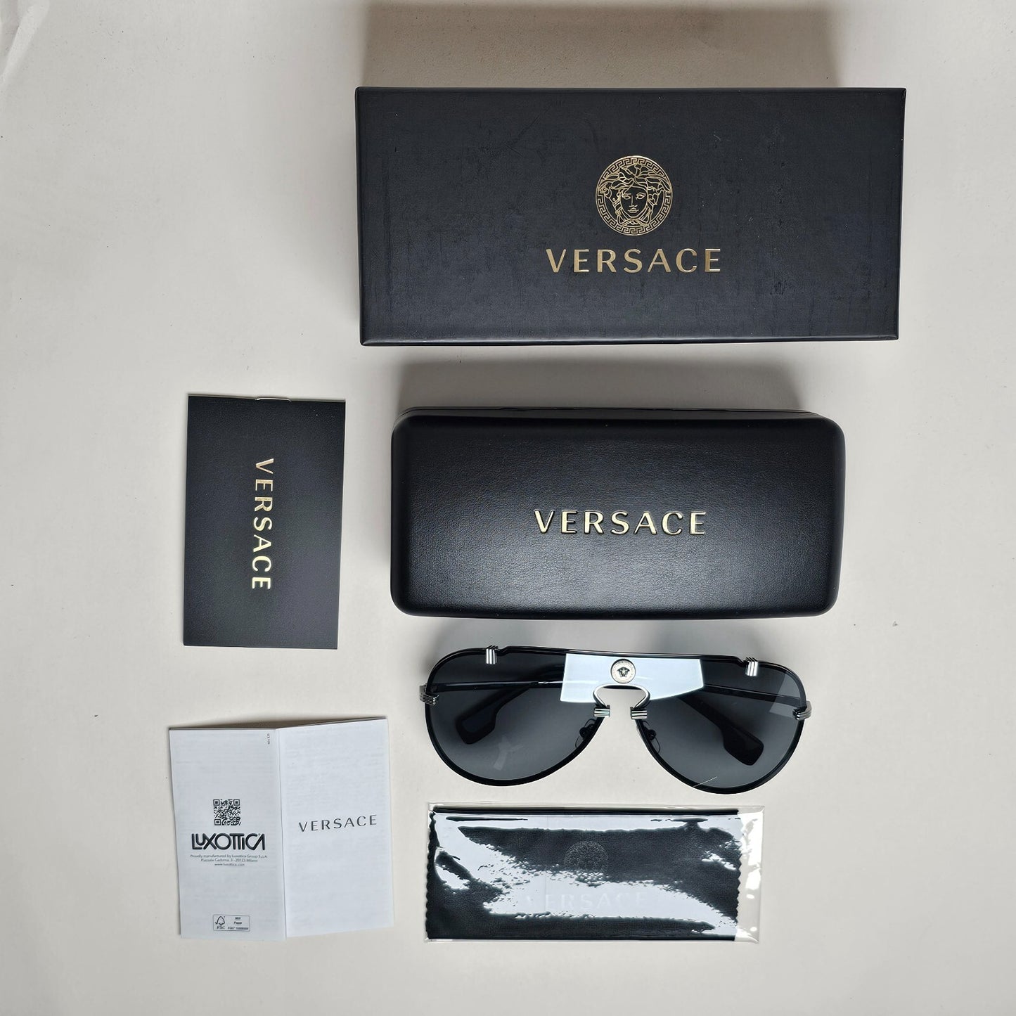 Versace Sunglasses Pilot Shield Gunmetal Grey Mirror MOD VE 2243 1001/6G