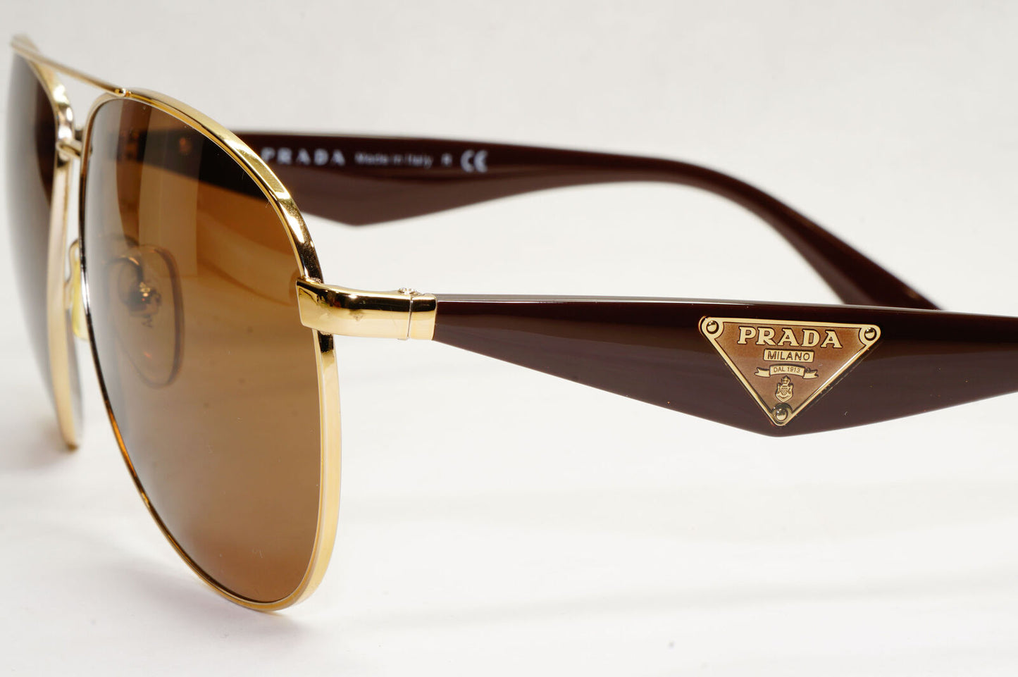 Prada Sunglasses Triangle Gold Brown Metal Pilot PR53QS SPR 53Q ZVN-1X1 130124