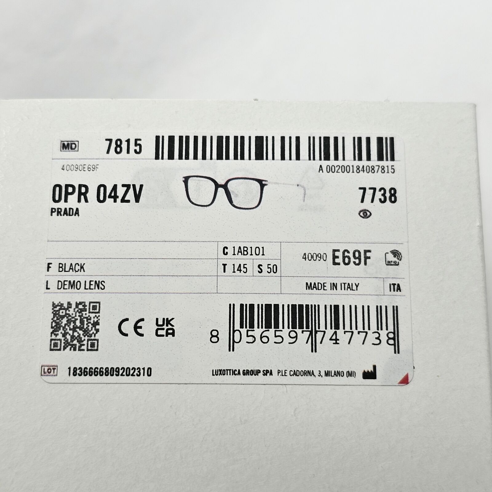Prada Sunglasses Black Silver Square Glossy Fashion PR04ZV VPR 04Z 1AB-1O1 50mm