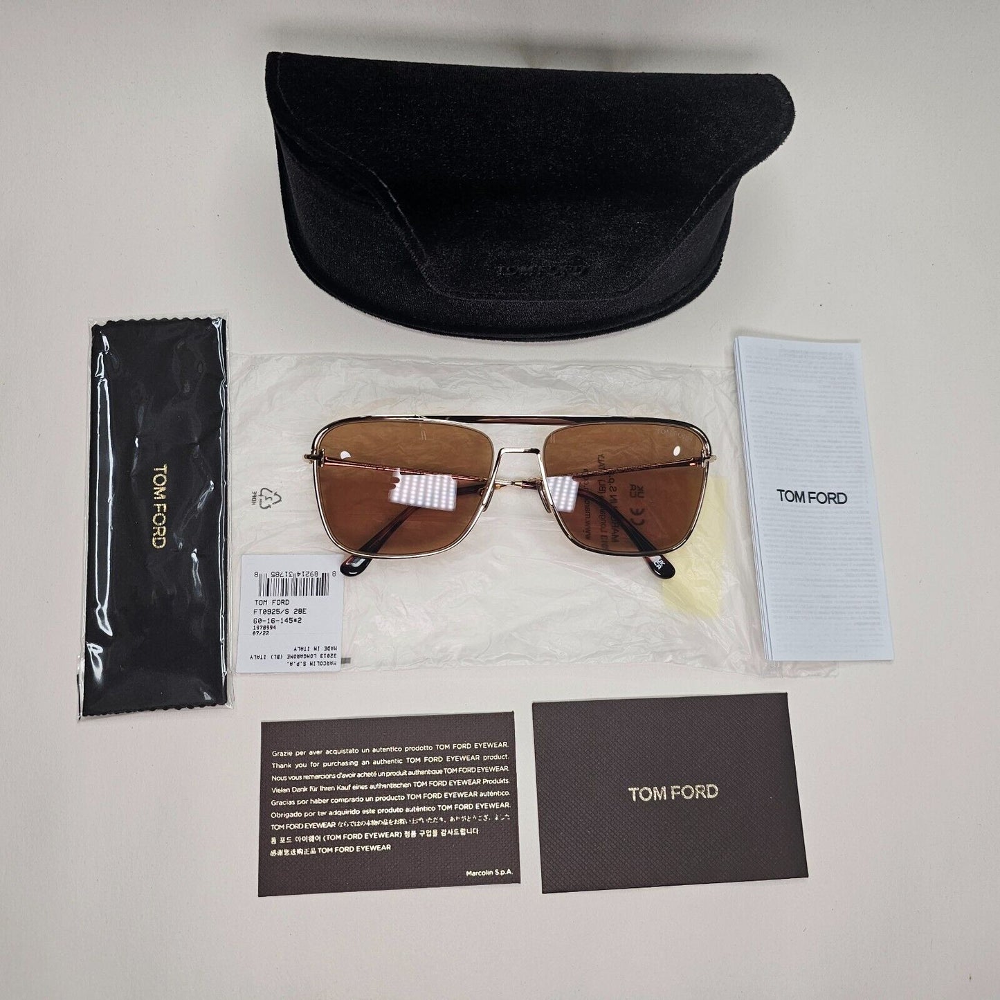 Tom Ford Sunglasses Nolan Gold Brown Square Navigator FT0925 TF 925 28E 60mm