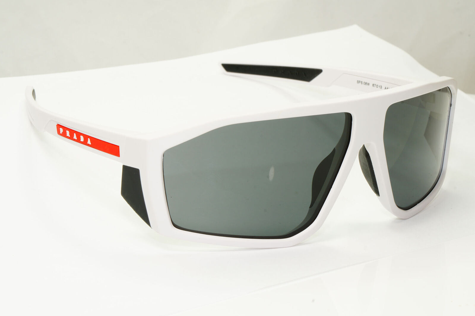 Prada White Black Sunglasses Wrap Red Stripe Mens Rossa PS08WS SPS 08W AAI-06F